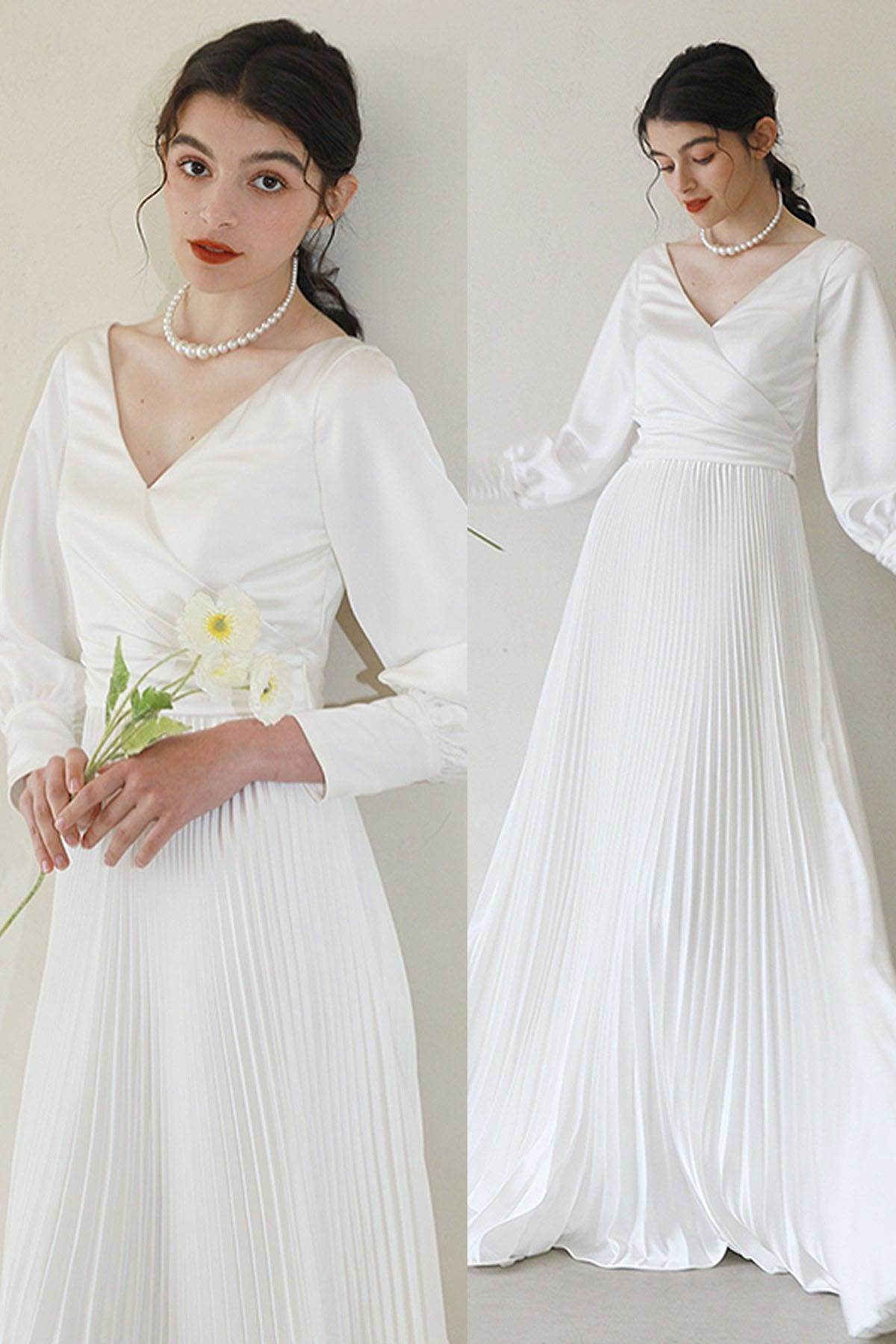 A-Line Sweep-Brush Train Crushed Material Wedding Dress CW3051 - COCOMELODY